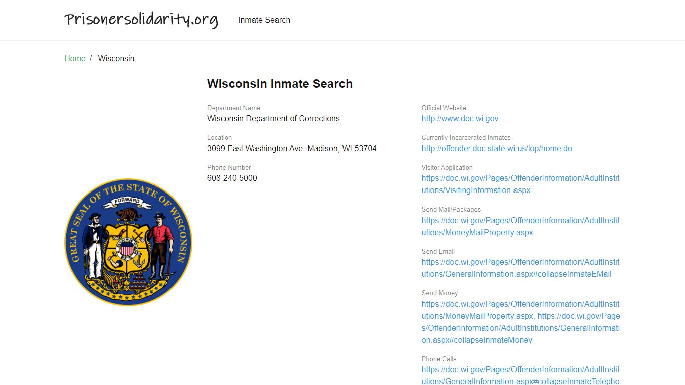 Wisconsin Inmate Search – Wisconsin Department of ...